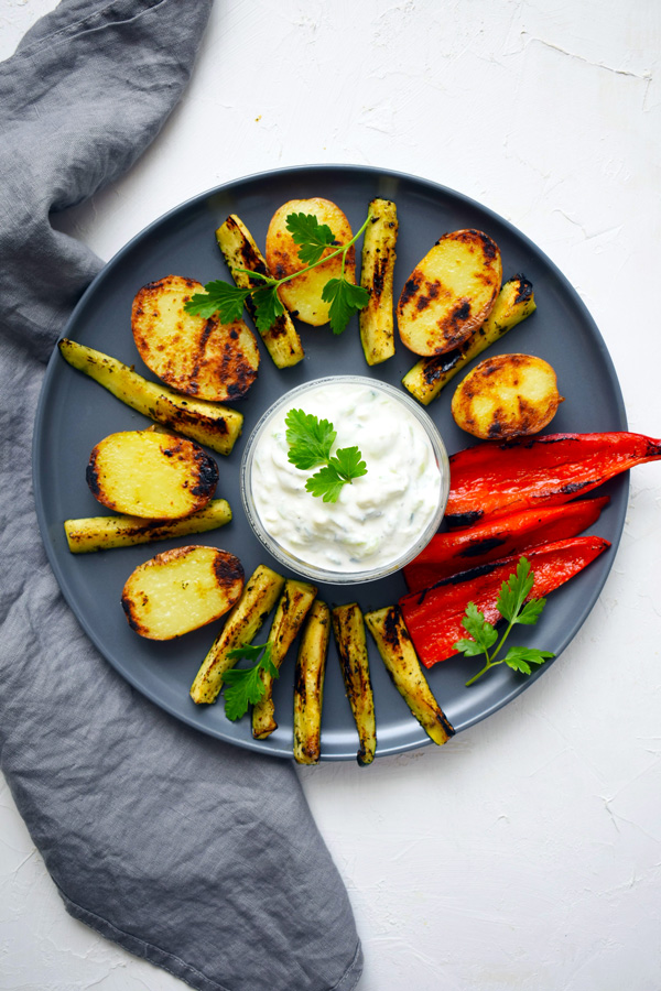 grillezett új burgonya, cukkini és palermo paprika