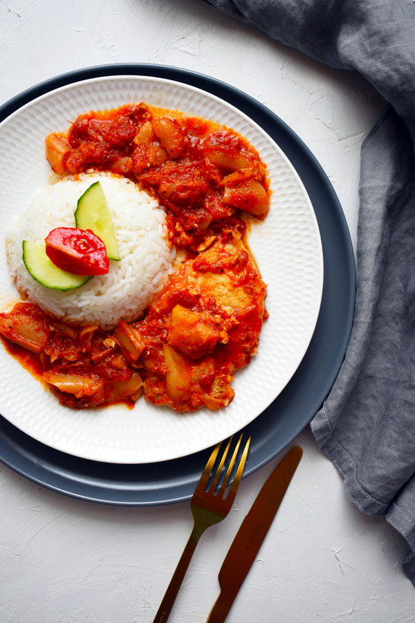 Lecsós karajszelet párolt jázmin rizzsel