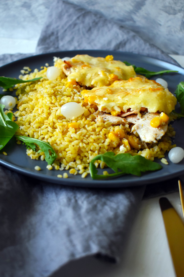 Cheesy Sour Cream Chicken Breast with Corn