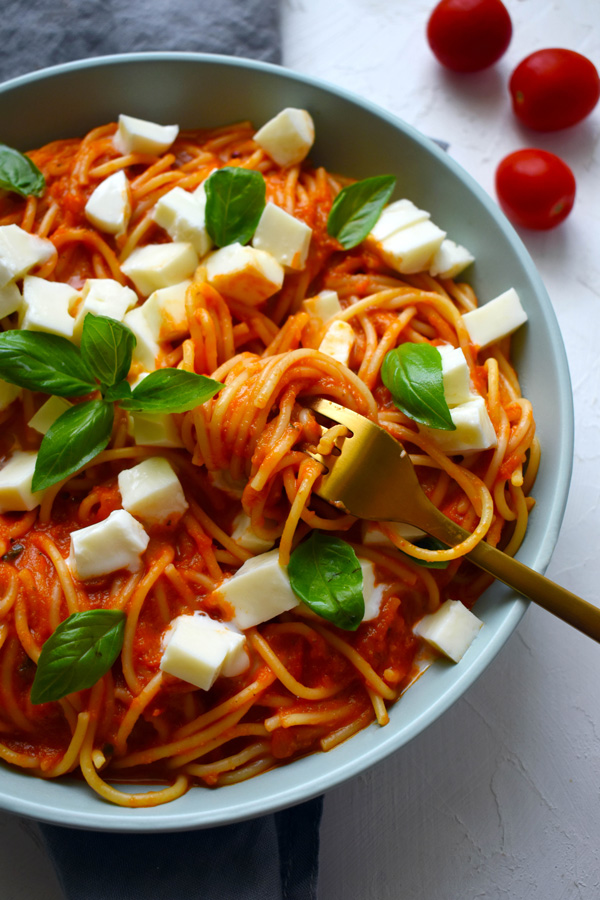 spaghetti and tomato sauce bowl