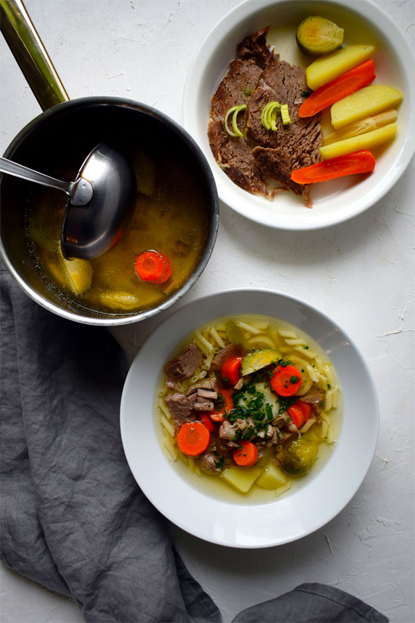 Slow-cooked beef broth