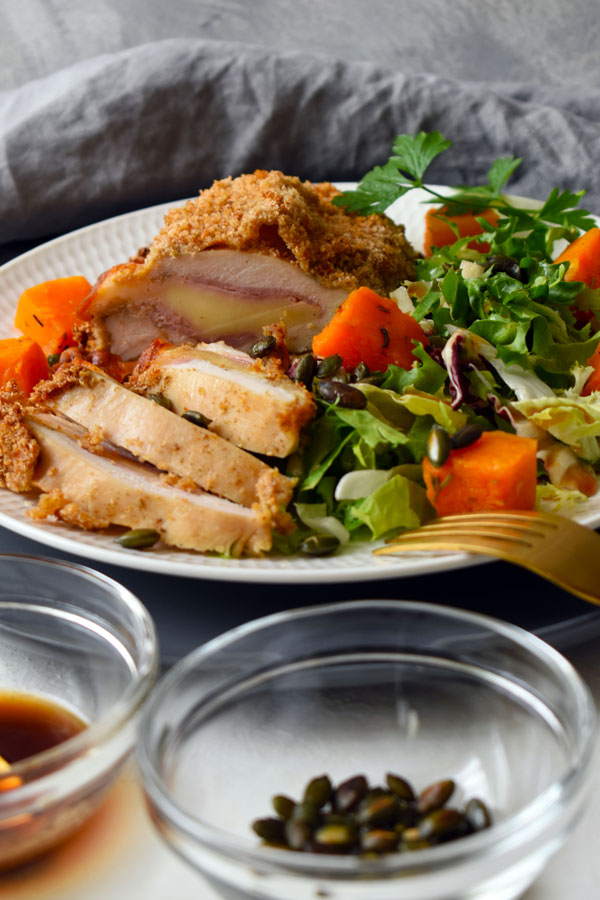 breaded chicken breast stuffed with cheese and ham