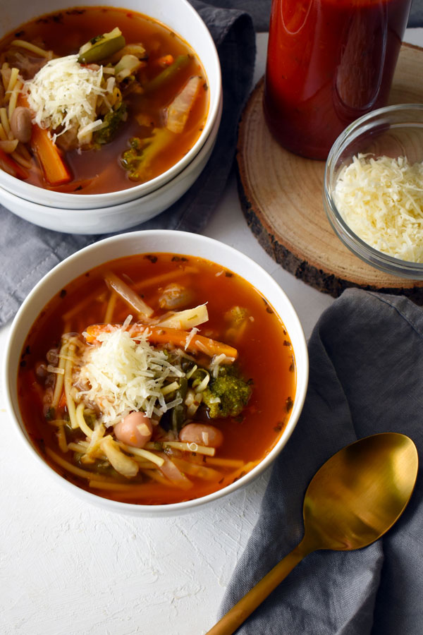 Minestrone is a hearty Italian soup.