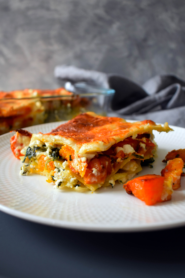 Spinach and feta lasagna with pumpkin