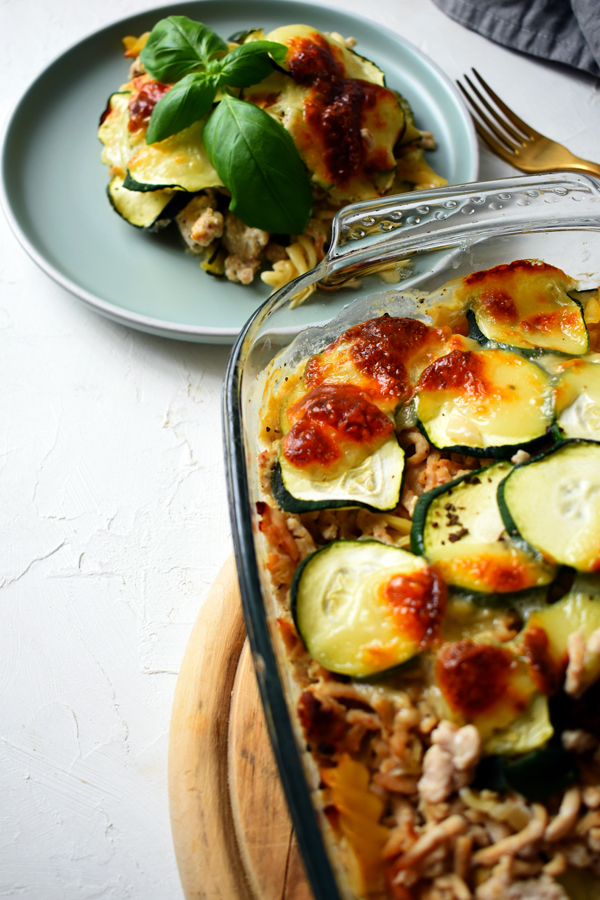 Creamy zucchini casserole with pasta