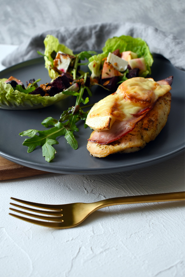 apple and cheese chicken breast with salad
