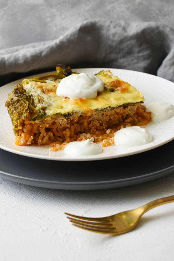 healthy cabbage casserole with brown rice