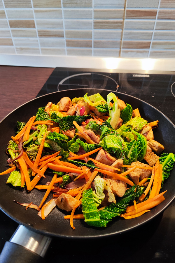 roasted vegetables in a pan