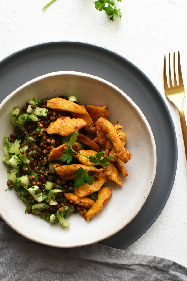 Lentil salad with chicken breast