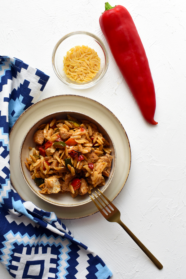 One-pot greek chicken: chicken and vegetable kritharaki pasta