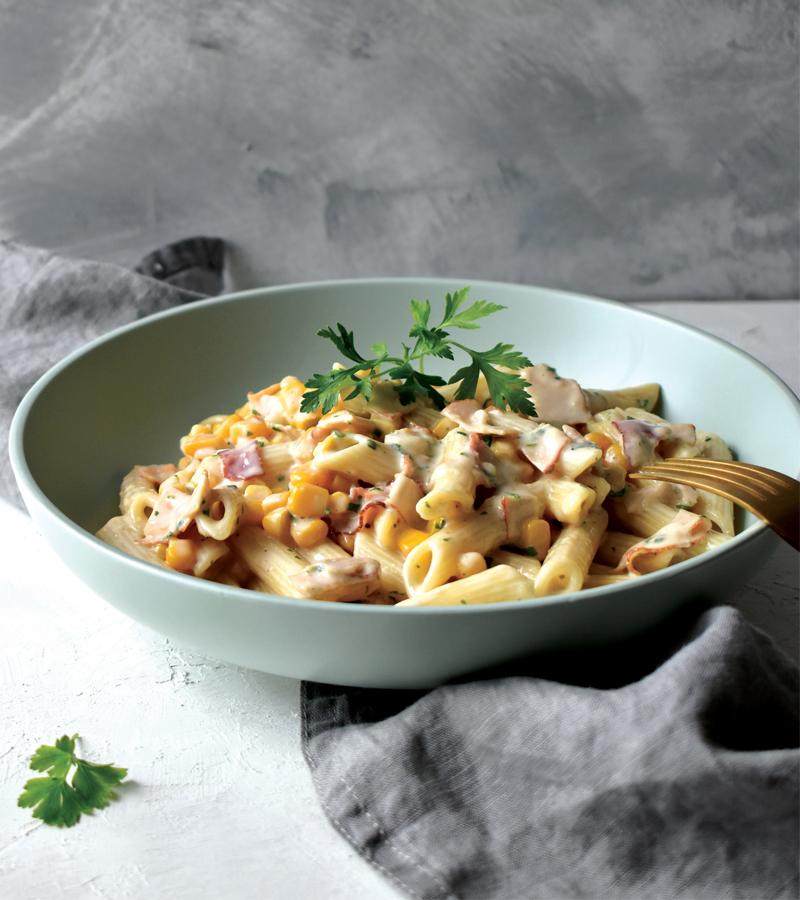 Penne with Ham and Sweet Corn