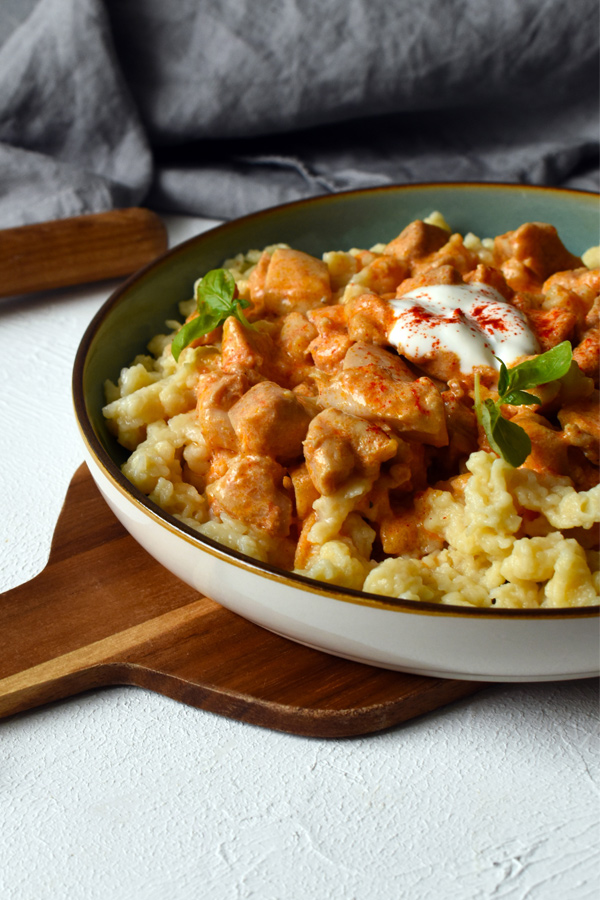 Hungarian Chicken stew Served with spaetzle