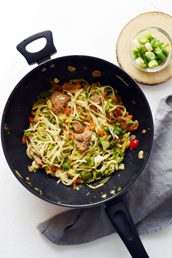 fried noodles in a wok