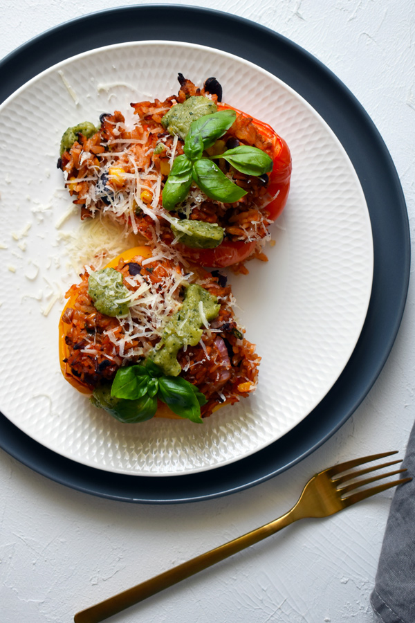 Stuffed Bell Peppers with Bean-Corn Ragout