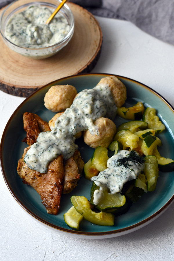 roasted meat with dill sauce
